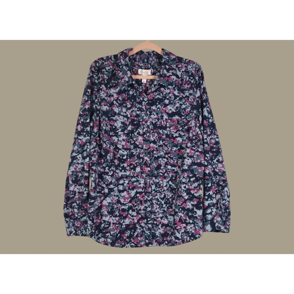 Denim & Co. (D. & Co)  Long Sleeve Button-Up Floral Print Shirt Size Large QVC